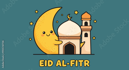 Happy Eid Mubarak, modern flat vector showing family happiness, generosity, and joyful Eid Mubarak celebration