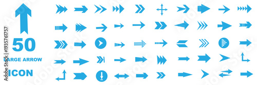 Blue large long arrow set to the right . Blue arrow isolated on white background . Long arrow icon set, right large line, blue cursor, horizontal element, thick pointer vector long arrow.....