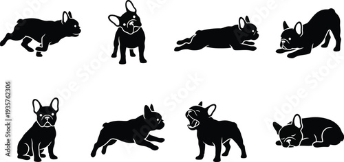 Vector illustration of playful French Bulldog in various poses for pet-related designs