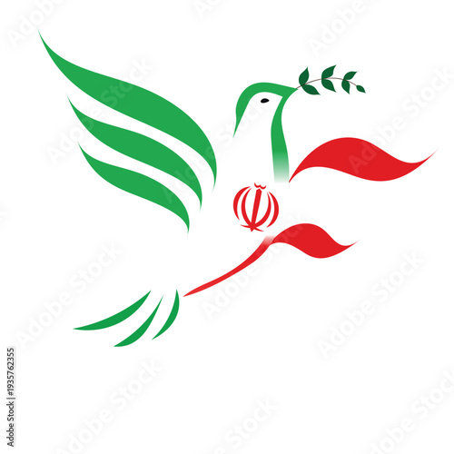 Wallpaper Mural linear silhouette dove with a olive branch in the colors of the Iranian Three-Coloured national flag. Pigeon Dove Bird in shape of Iran flag in the struggle for peace.  Torontodigital.ca