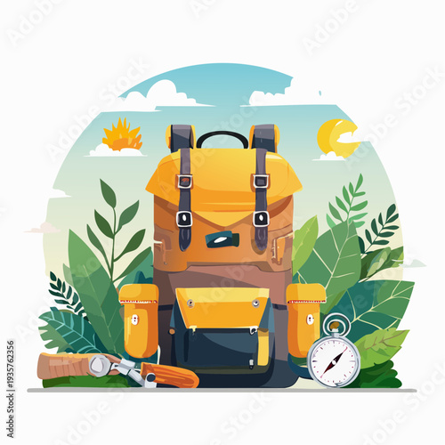 Vibrant illustration of a reliable backpack ready for your outdoor escape and adventurous journey