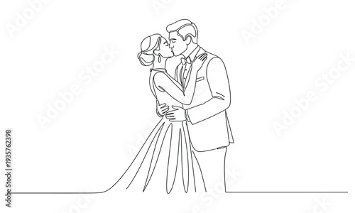 Continuous one line drawing of Elegant couple wearing dress kissing very attractive