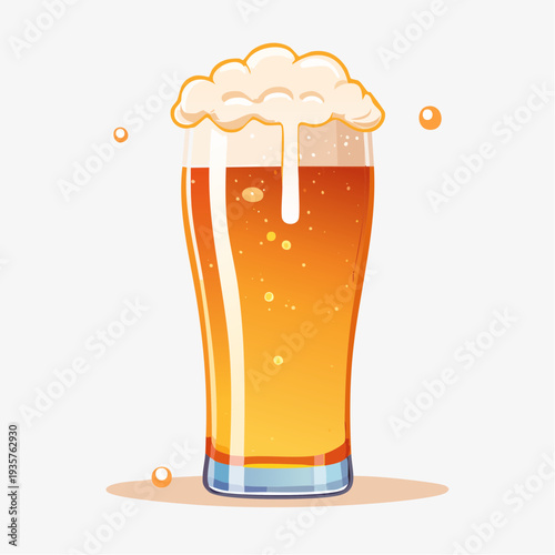 Glass of refreshing amber beer with thick frothy head, a perfect beverage for relaxation and enjoyment