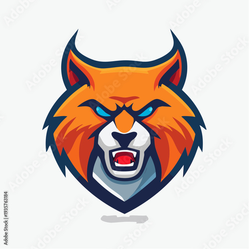 Fierce Orange and Blue Wildcat Mascot Head Illustration for Gaming and Sports Teams