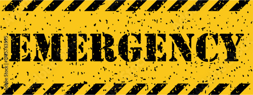 A distinctive yellow and black striped banner clearly communicates the urgent word EMERGENCY in bold letters
