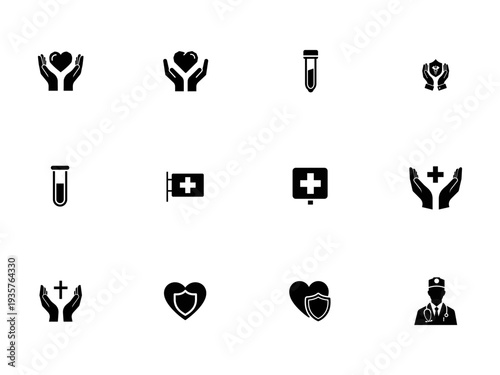 Medical Set Healthcare Symbols Heart Shield Doctor Test Tube Cross medical healthcare heart shield doctor test tube cross health symbol