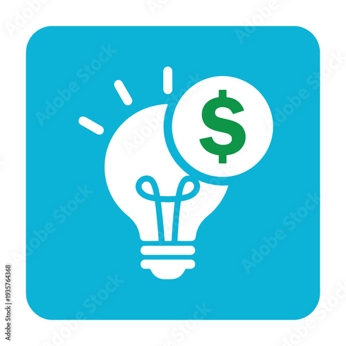 Glowing lightbulb with dollar symbol illustration on blue background creativity and finance concept minimalist flat design with clean lines