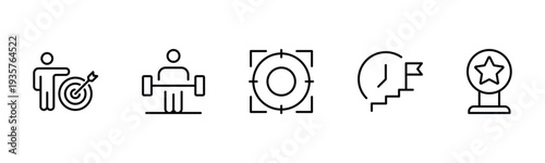 Success and growth web icons inline style. Handshake, growth profit, innovation, increase sale, coaching, progress, strategy, achievement, collection. Vector illustration.