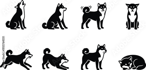 Vector illustration of playful Shiba Inu dog poses for creative design use