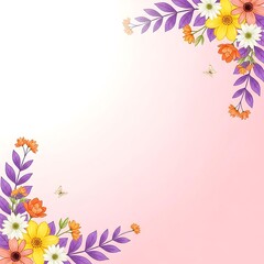Floral border design with colorful flowers and leaves