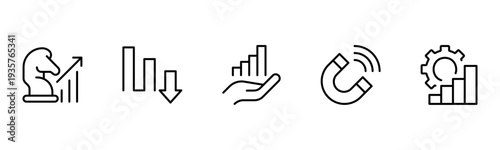Success and growth web icons inline style. Handshake, growth profit, innovation, increase sale, coaching, progress, strategy, achievement, collection. Vector illustration.