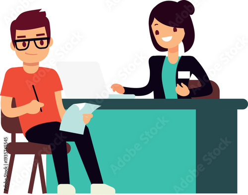 Man sign financial contract. Cartoon banking icon