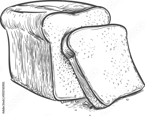 Bread loaf cut drawing. Natural tasty bakery