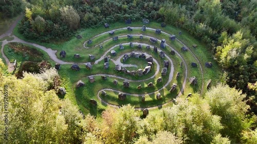 Drone Footage of Touchstone Maze Geological Monument, Strathpeffer, Scotland - 81 Rocks Labyrinth at Blackmuir Wood