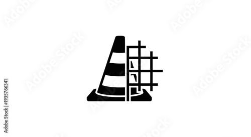 Construction Cone and Grid Icon Representing Work in Progress
