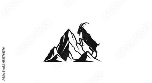Dynamic Mountain Goat on Rocky Peak Silhouette Logo