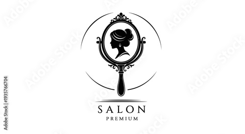 Elegant Vintage Handheld Mirror with Woman Silhouette, Premium Beauty Salon Logo Design