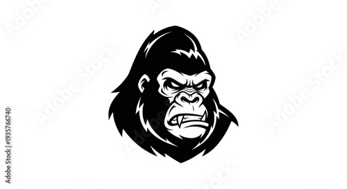 Fierce Gorilla Head Illustration - Black and White Vector Graphic