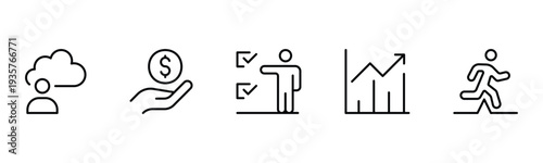 Success and growth web icons inline style. Handshake, growth profit, innovation, increase sale, coaching, progress, strategy, achievement, collection. Vector illustration.
