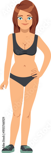 Woman in underwear cartoon character. Happy healthy person