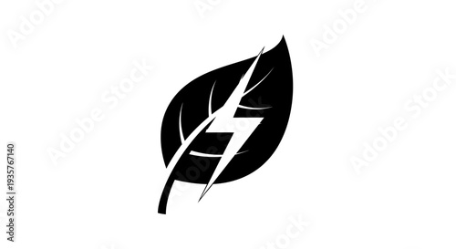 Green Energy Leaf with Lightning Bolt Symbol