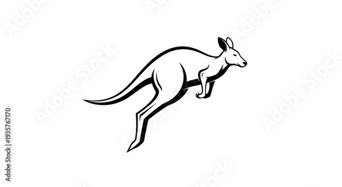 Jumping Kangaroo Silhouette Black and White Illustration