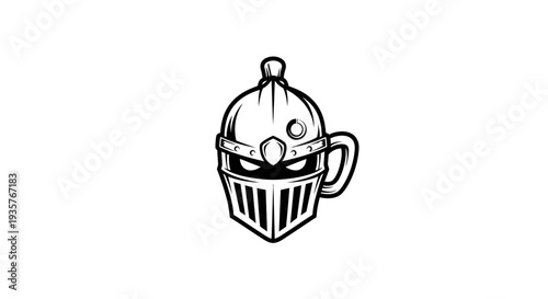 Knight Helmet Coffee Mug Logo - Medieval Warrior Beverage Icon