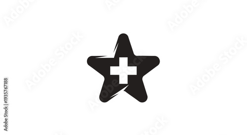 Medical Star Icon with White Cross Symbol on Clean Background