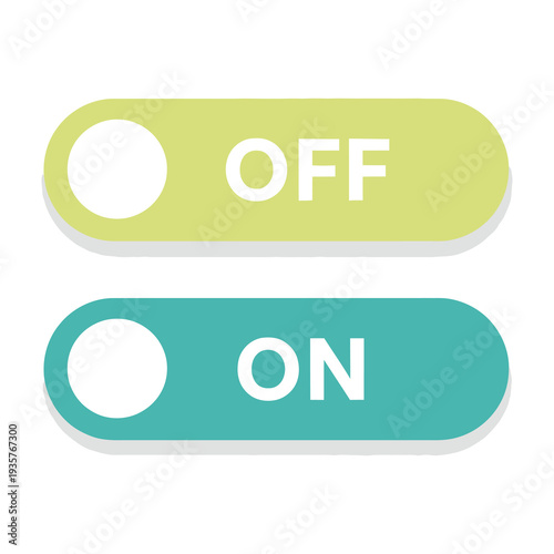 Modern toggle switch graphic displays power control with vibrant teal active and soft pastel inactive states for user interface design and digital application development