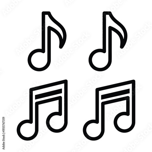 Musical notes symbolizing harmony and rhythm in a minimalist design with clean lines and bold black outlines