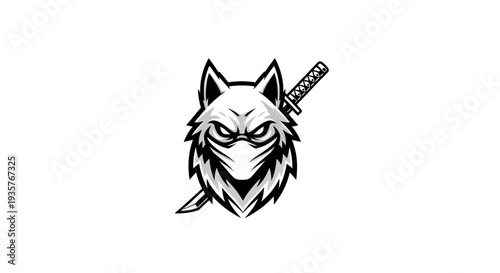 Ninja Wolf Mascot Logo with Katana Sword