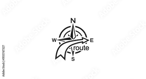 Navigation Compass Rose with Route Arrow Icon for Direction and Travel Guidance