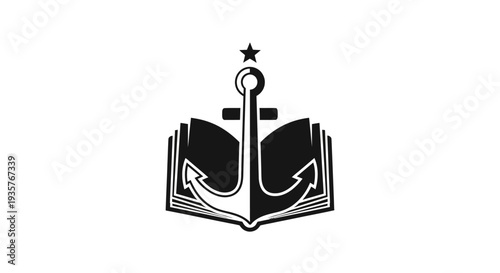 Nautical Anchor on Open Book with Star Logo - Education, Knowledge, and Stability Concept