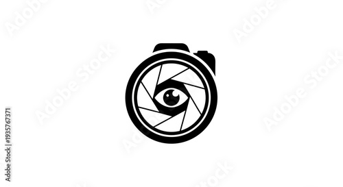 Photography vision logo, camera lens with eye icon, creative media concept