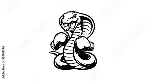 Powerful Cobra Snake with Boxing Gloves - Aggressive Fighter Mascot Illustration