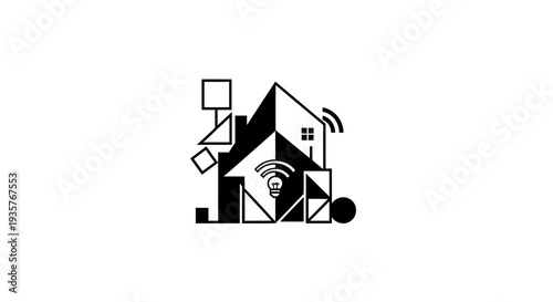 Smart Home Technology Geometric Icon Design with Wi-Fi and Lightbulb Symbol