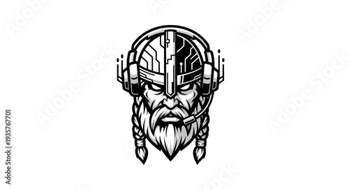 Viking Gamer Headset Logo - Esport Warrior with Futuristic Helmet and Beard