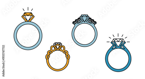 Engagement Ring Line art soft tone color vector