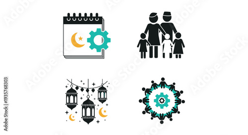 Icon Set Happy Eid al Fitr, IDUL FITRI means Eid al Fitr. Eid Mubarak Icon Design with Islamic Element