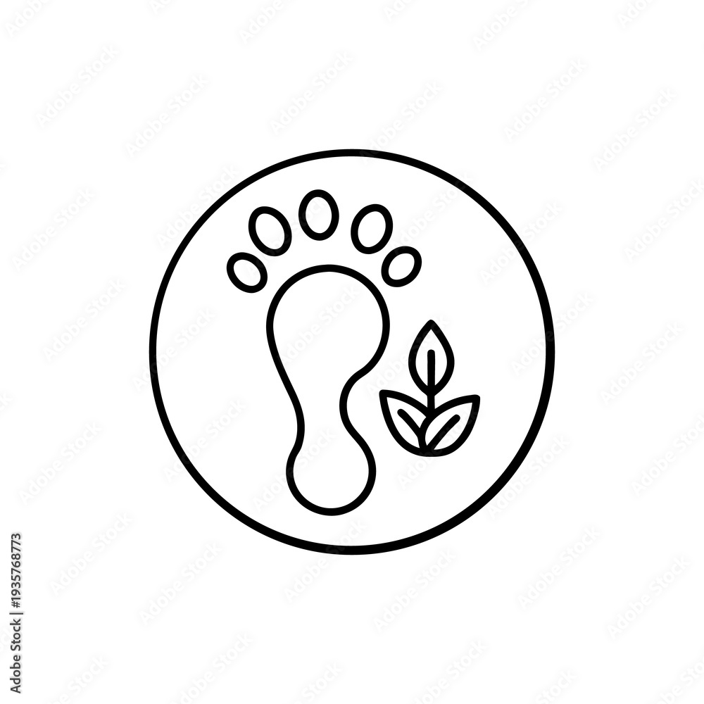 Obraz premium Environmental footprint icon symbol with green leaf in circle logo for ecological sustainability eco friendly concept
