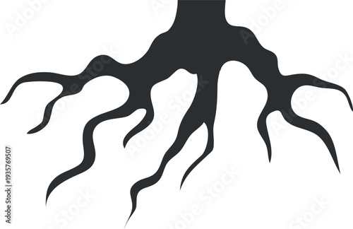 Black tree roots silhouette. Underground plant part