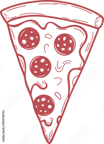 Hand drawn sketch vector illustration of a slice of pizza in minimalist line art style