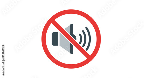 Vector graphic illustration of a muted speaker symbol with a red circle and diagonal line, signifying no sound or audio disabled for user interfaces and digital projects