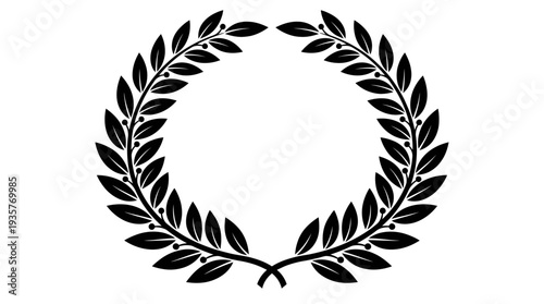 A highly detailed black vector illustration of a traditional laurel wreath, elegantly crafted to symbolize victory, honor, and achievement, ideal for awards and classic graphic designs