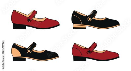 Mary Jane Shoes Line art modern soft color vector
