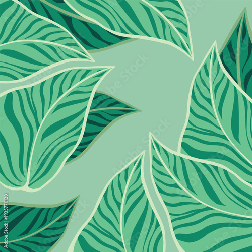 Vibrant Green Tropical Leaves with Intricate Vein Patterns