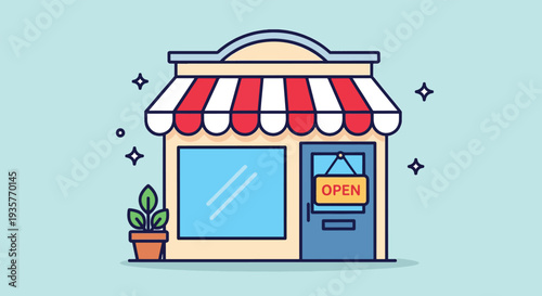 Cartoon storefront with an inviting open sign.