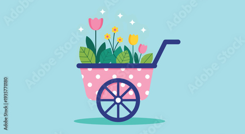 Charming Wheelbarrow Filled with Vibrant Spring Flowers.