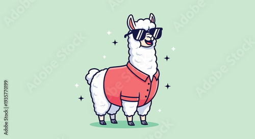 Cool Llama Wearing Sunglasses and a Pink Shirt.