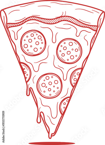 Hand drawn sketch vector illustration of a slice of pizza in minimalist line art style